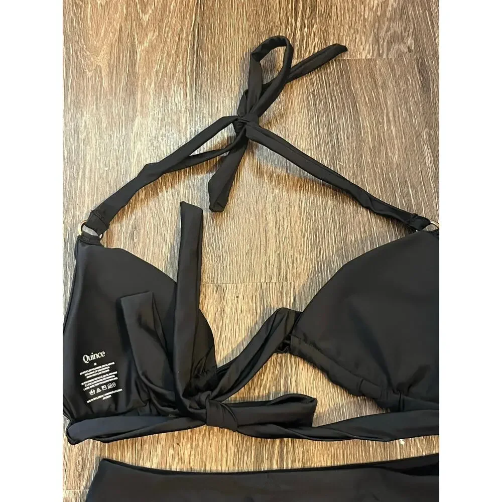Quince Triangle Bikini Top and High Rise Bottom in Black Size M NWT!